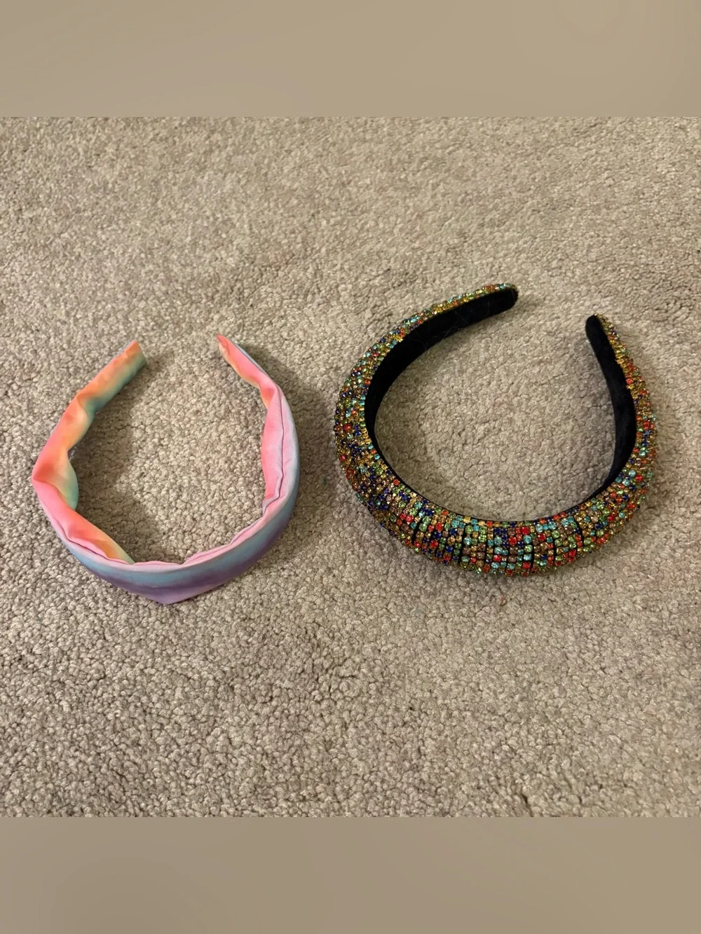 Kids Multicolor Beaded Headband and Pastel Tie-Dye Headband Set